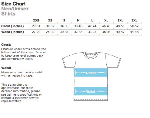 Womens T shirt Size Chart