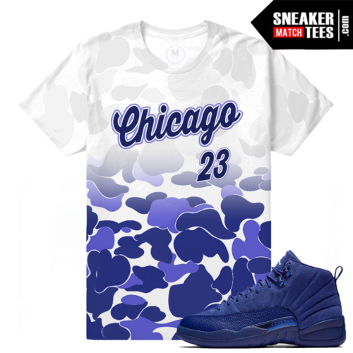 Match Jordan 12 Blue Suede T shirt