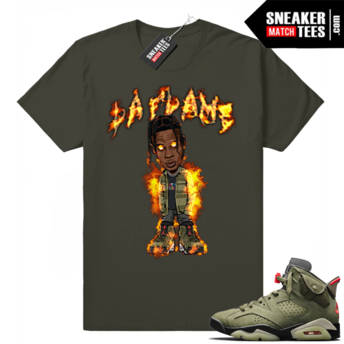 Travis Scott 6s La Flame Dark Olive Shirt