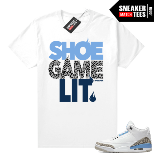 UNC 3s sneaker tees shirt White Shoe Game Lit