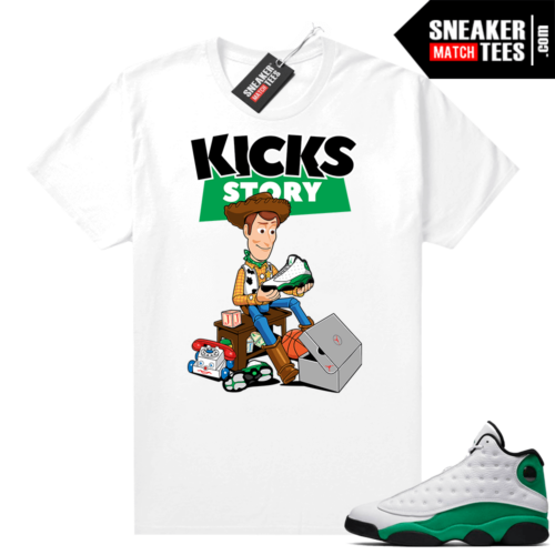 Match Lucky Green 13s Jordan Match Tees Shirt White Kicks Story