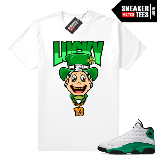 Match Lucky Green 13s Jordan Match Tees Shirt White Match Lucky Leprechaun