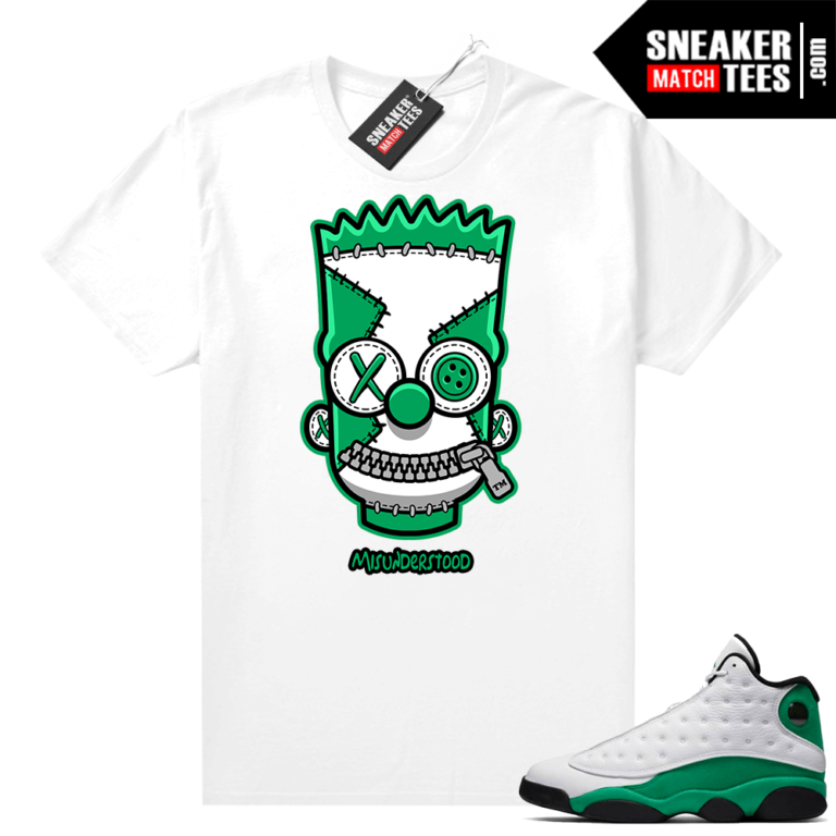 Match Lucky Green 13s Jordan Match Tees Shirt White Misunderstood Bart | Sneaker Match Tees