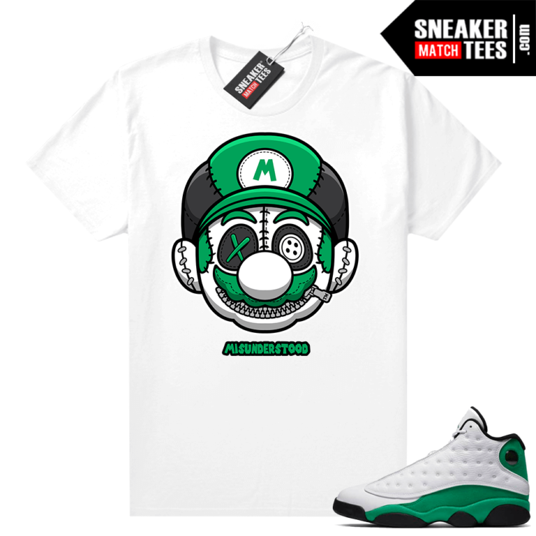 Match Lucky Green 13s Jordan Match Tees Shirt White Misunderstood Mario | Sneaker Match Tees
