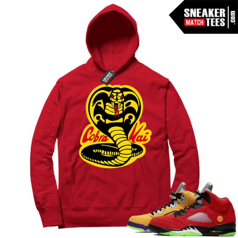 What the 5s Sneaker Hoodie Red Cobra Kai Jordan 5 What the Sneaker