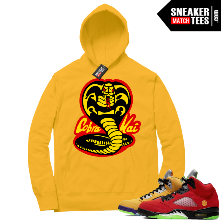 What the 5s Sneaker Hoodie Yellow Cobra Kai Jordan 5 What the Sneaker