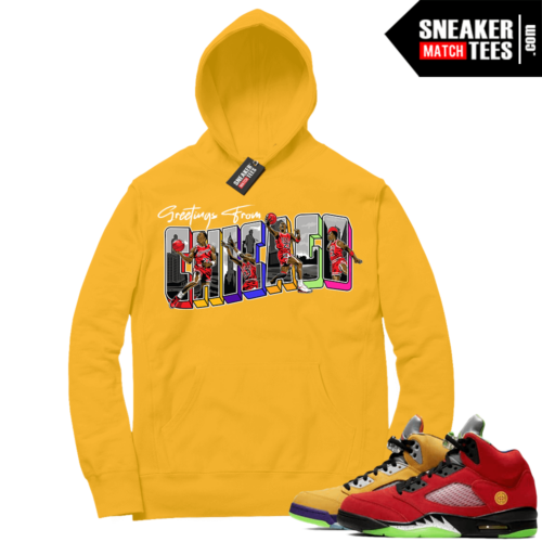 What the 5s Sneaker Hoodie Yellow Gold Greetings From Chicago