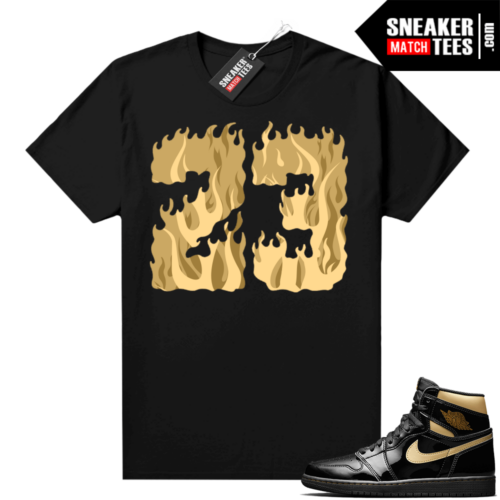 Jordan 1 Black Gold Metallic Sneaker Match Shirt 23 Flames