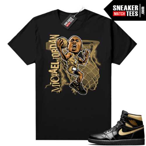 Jordan 1 Black Gold Metallic Sneaker Match Shirt Black MJ Toon