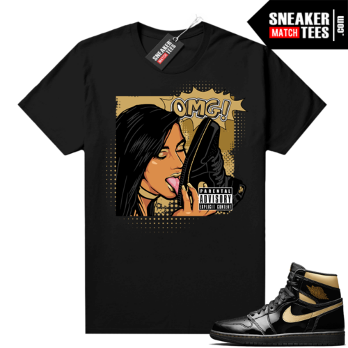 Jordan 1 Black Gold Metallic Sneaker Match Shirt Black OMG Sneakers