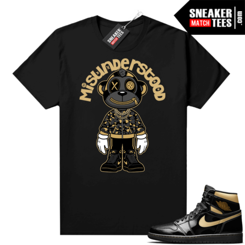 Jordan 1 Black Gold Metallic Runtrendy Sneaker Match Shirt Misunderstood Monkey Toon