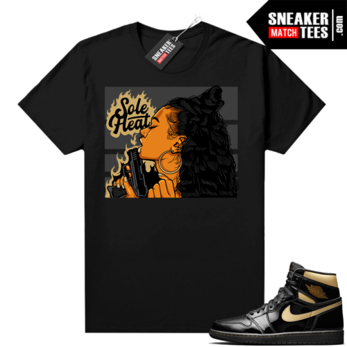 Jordan 1 Black Gold Metallic Sneaker Match Shirt Sole Heat