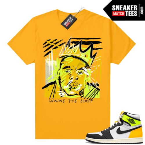 Air Obsidian Jordan 1 Volt Gold shirt to match Gold Basquiat Biggie