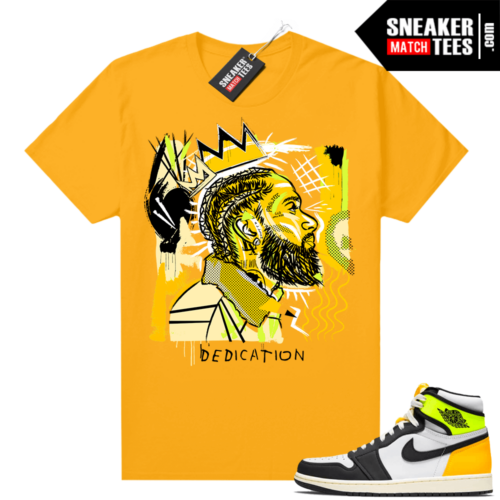 Air Jordan 1 Volt Gold shirt to match Gold Basquiat Nipsey