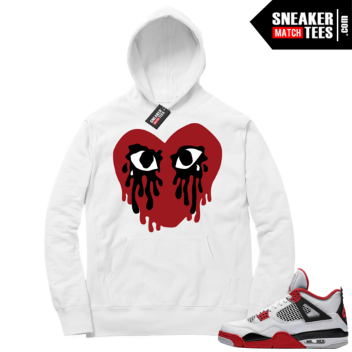Fire Red 4s Hoodie White Crying Heart