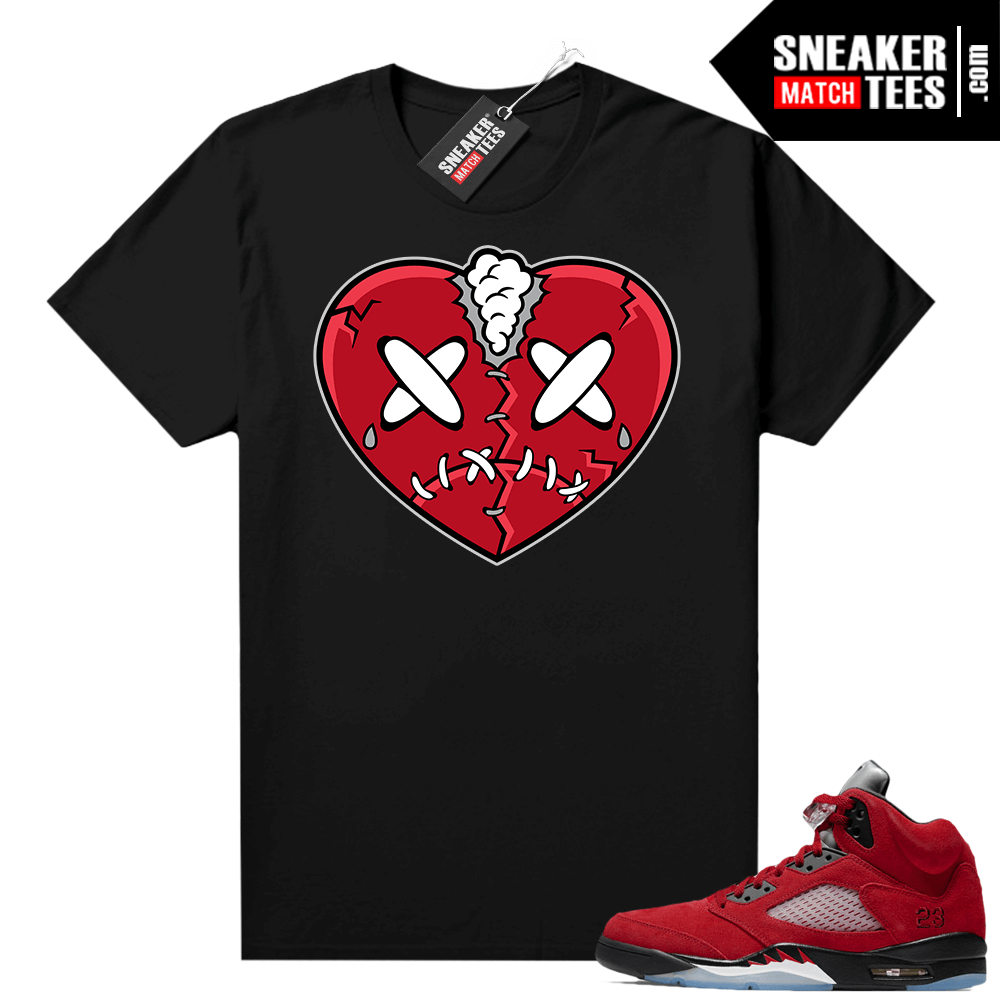 Raging Bull 5s Sneaker tees Shirt Black Sad Heart