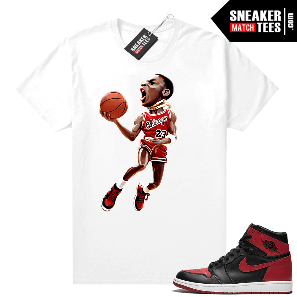 Jordan 1 Bred shirt MJ Dunk Caricature Toon | Sneaker Match Tees