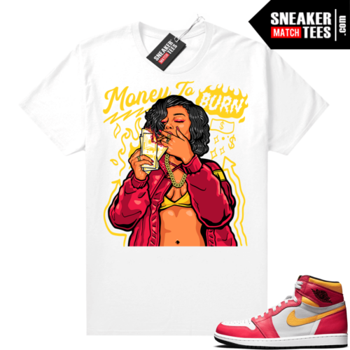 Light Fusion Red 1s Jordan Sneaker Tees Shirts Match White Money to Burn