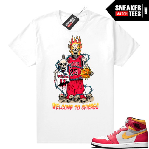 Light Fusion Red 1s Jordan Sneaker Tees Shirts Match White Welcome to Chicago