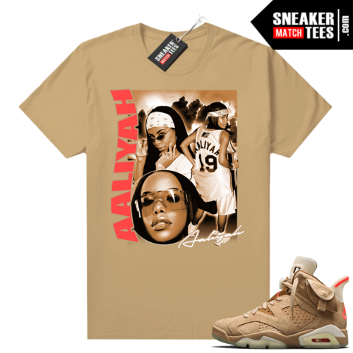 Travis Scott 6s Sleeve British Khaki sneaker tees shirt Aaliyah Vintage Rap