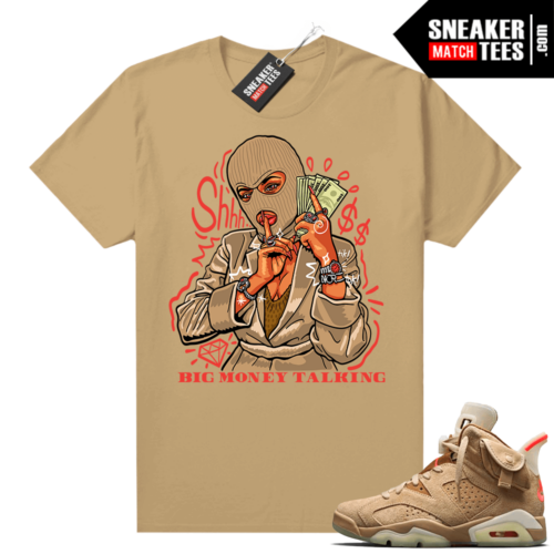 Travis Scott 6s British Khaki sneaker tees shirt Big Money Talking