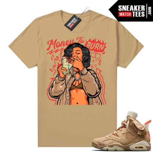 Travis Scott 6s British Khaki sneaker tees shirt Money to burn