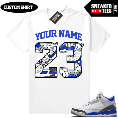 Custom T shirts White Racer Blue 3s 23 Mashup