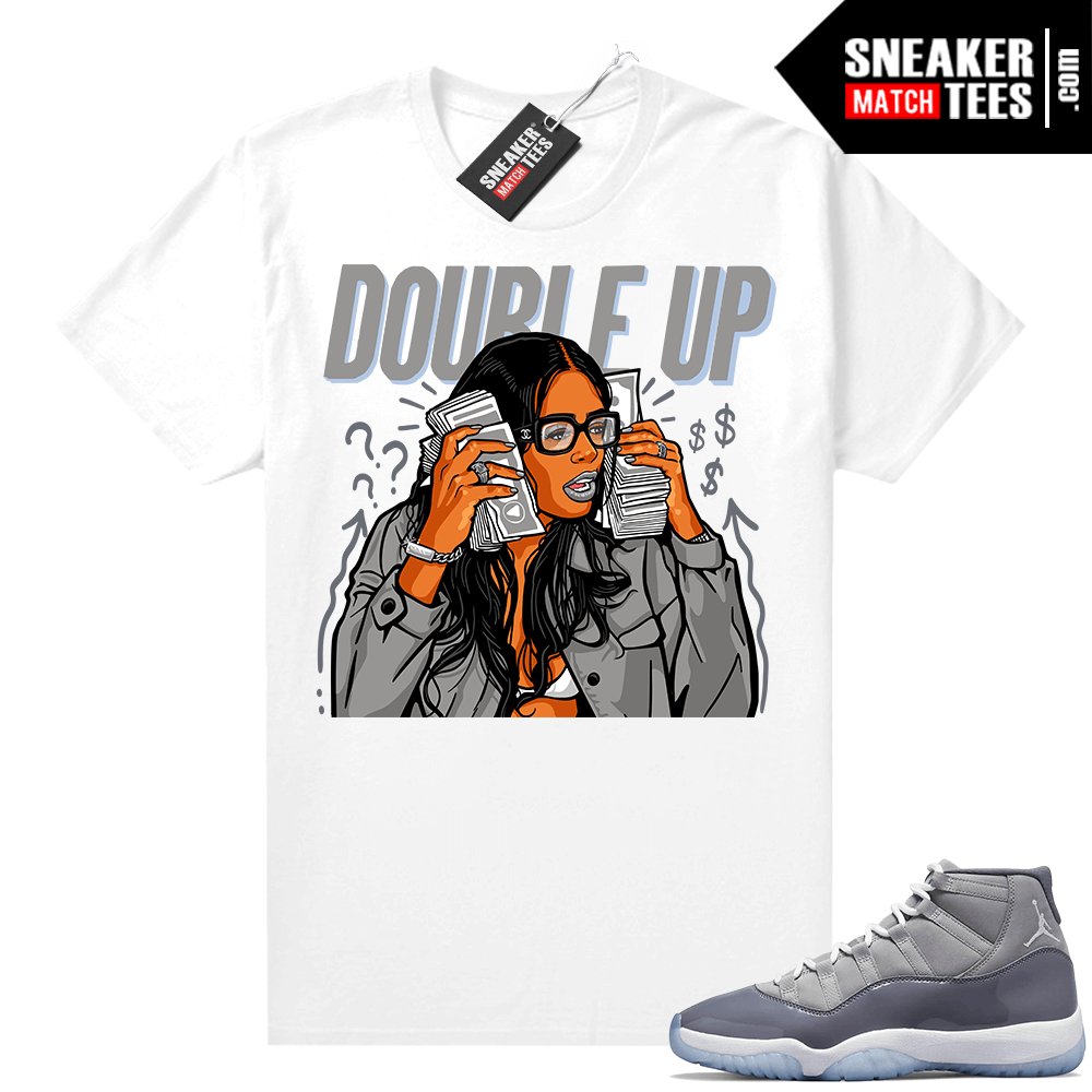 Cool Grey 11 Jordan Sneaker Match Tees White Double Up Time