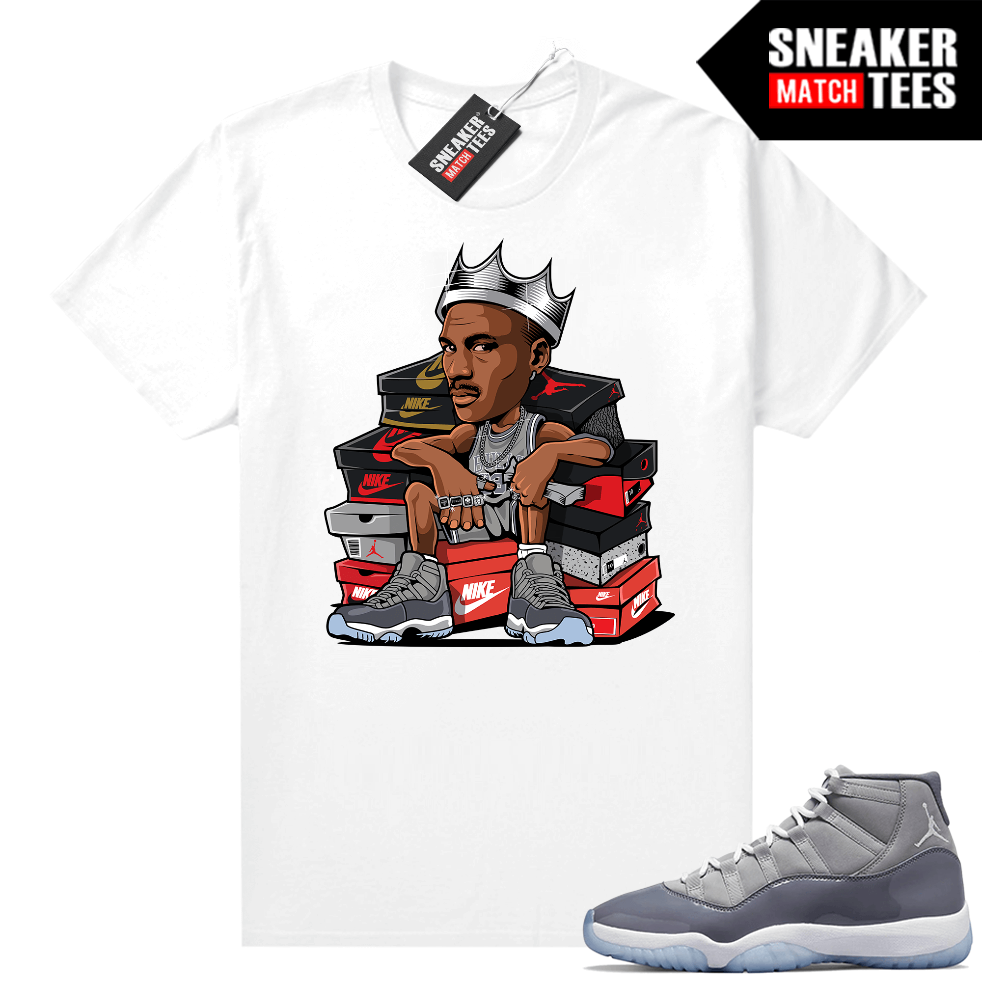 Cool Grey 11 Jordan Sneaker Match Tees White MJ King