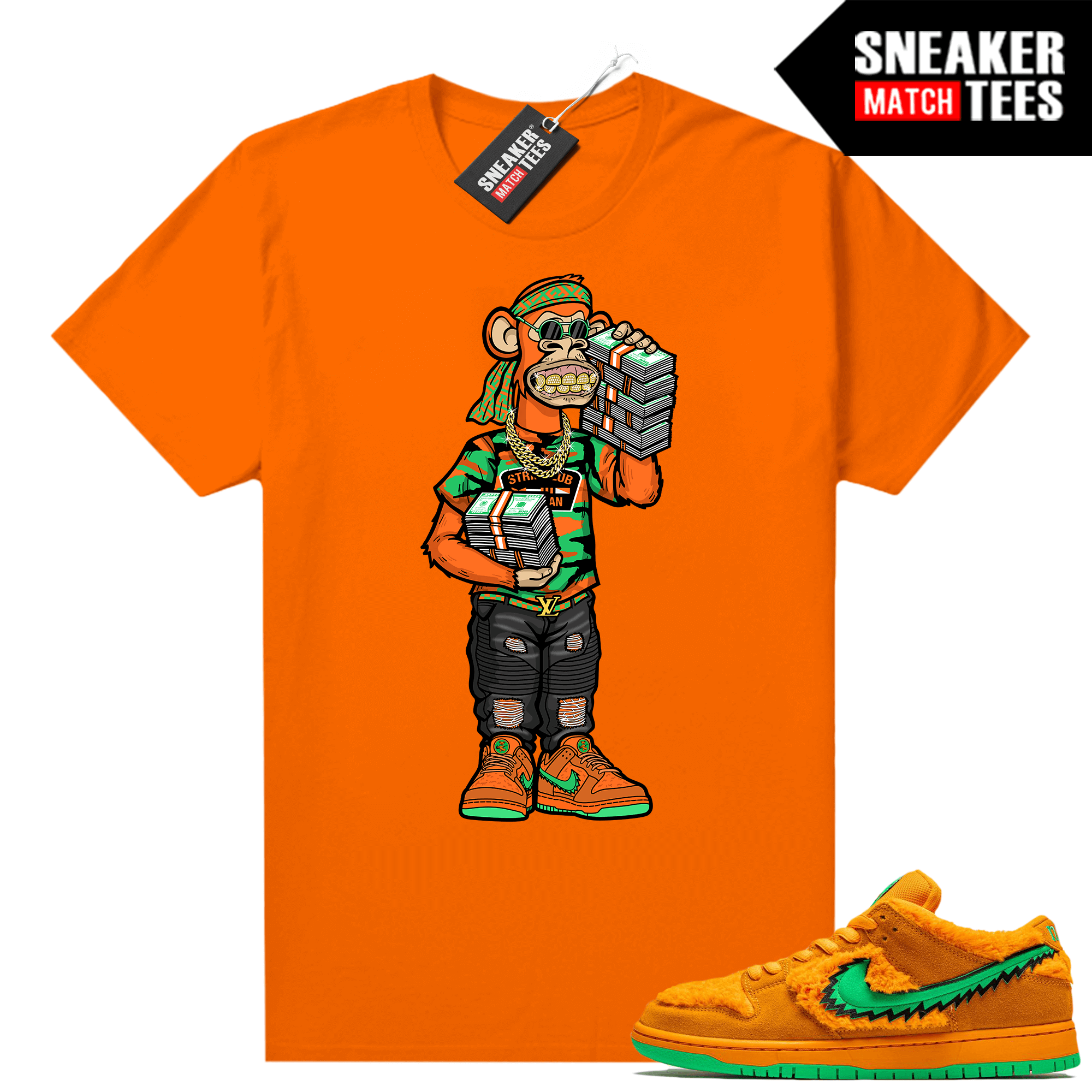 Bored Ape Yacht Club Sneakerhead Ape Grateful Dead Orange Bear Sb Dunk Orange T shirt