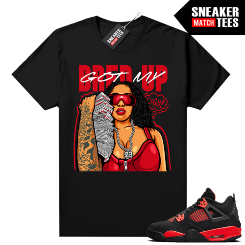 Red Thunder 4s Sneaker Match Tees Black Bred Up