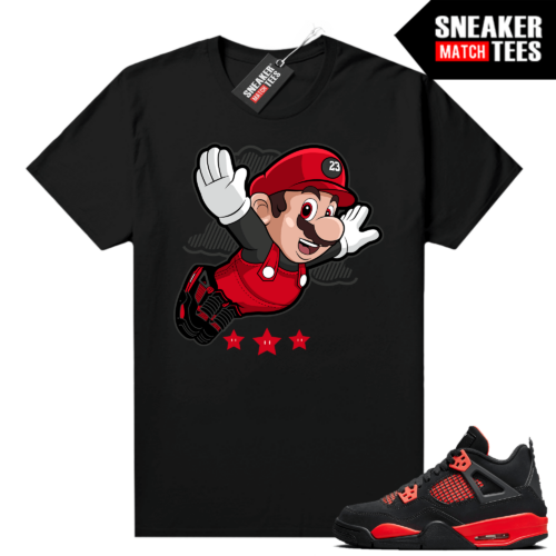 Red Thunder 4s Sneaker Match Tees Black Mario Fly