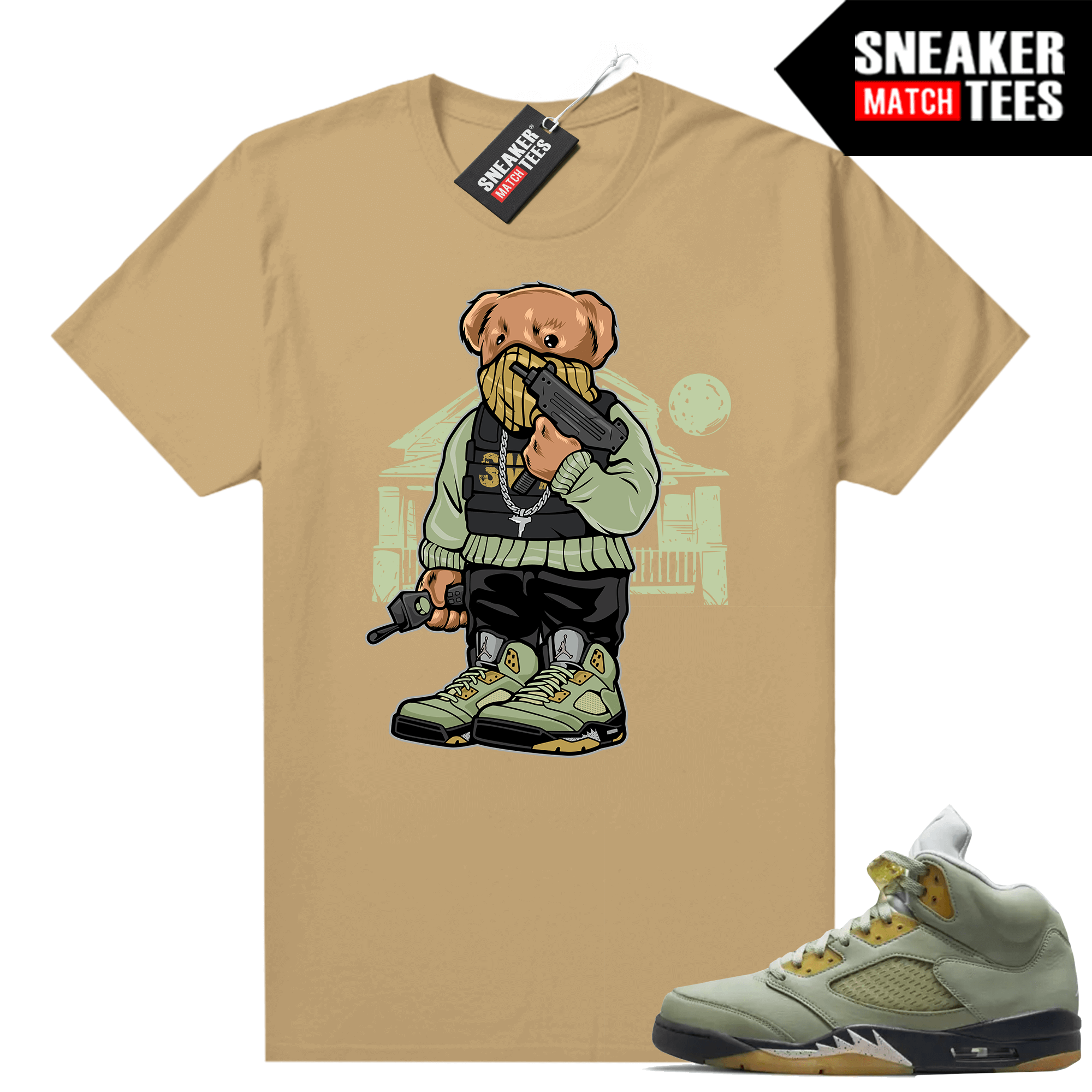 Jade Horizon 5s Sneaker Match Tees Tan Trap Bear | Jade Horizon Sneaker tee