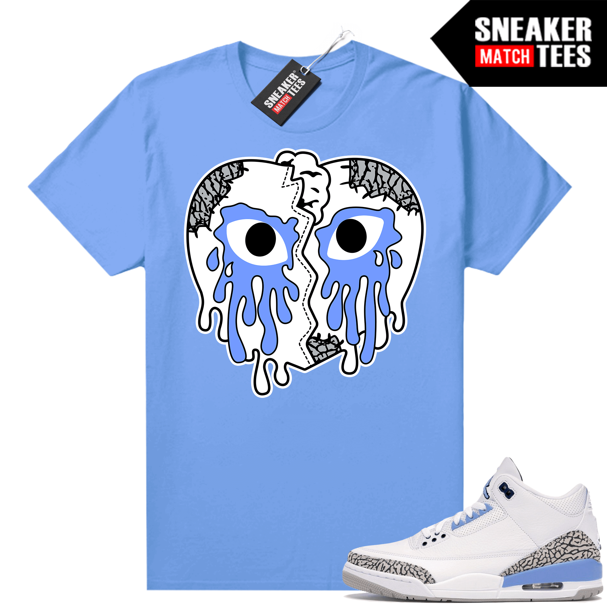 UNC 3s Shirts to match Sneaker Match Tees University Blue Crying Heart
