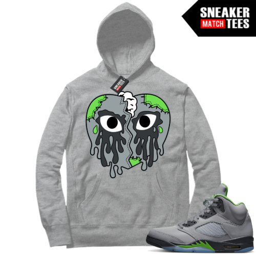 Green Bean 5s Jordan Sneaker Match Hoodie Heather Gray Crying Heart