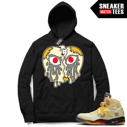 Off THE 5s Sail Jordan Sneaker Match Hoodie Black Crying Heart