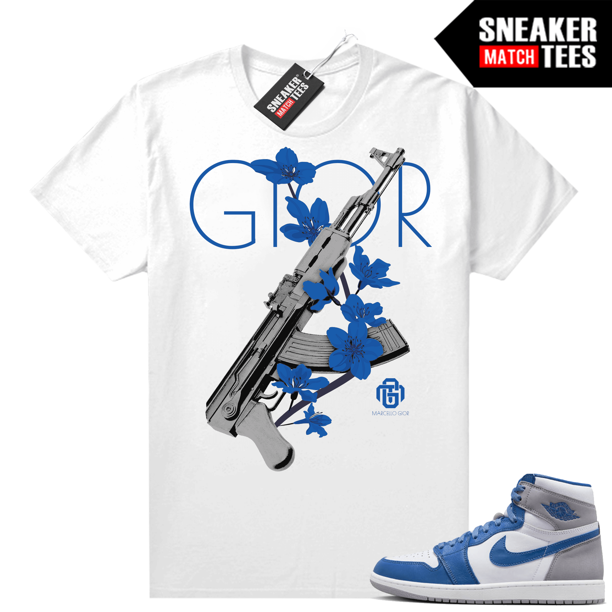 Jordan 1 True Blue shirts Sneaker Match Gior AK Roses