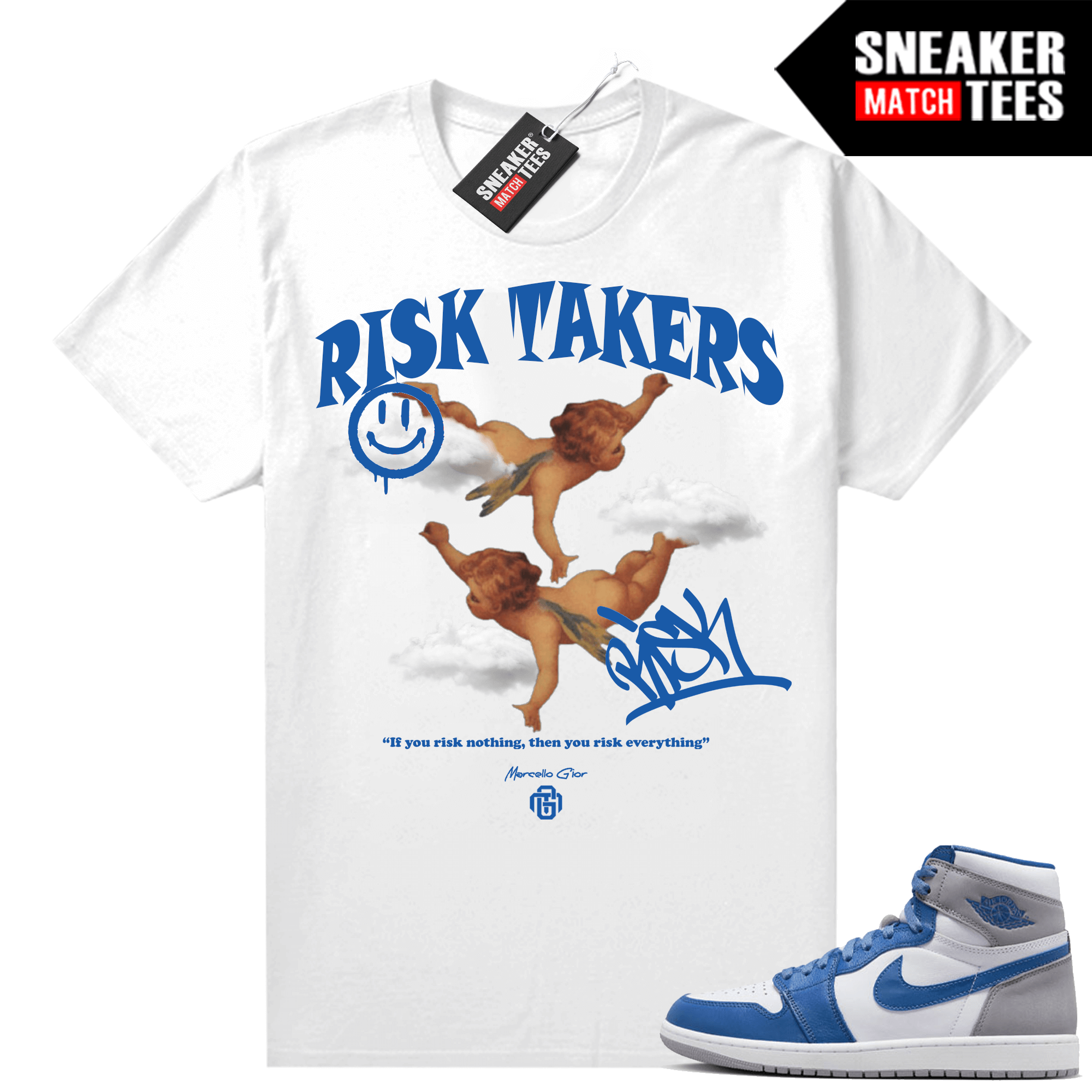 Jordan 1 True Blue shirts Sneaker Match Gior Risk Takers