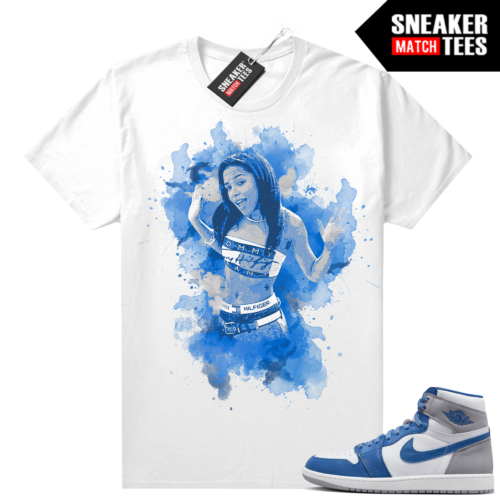 Jordan 1 True Blue shirts Sneaker Match White Aaliyah Watercolor