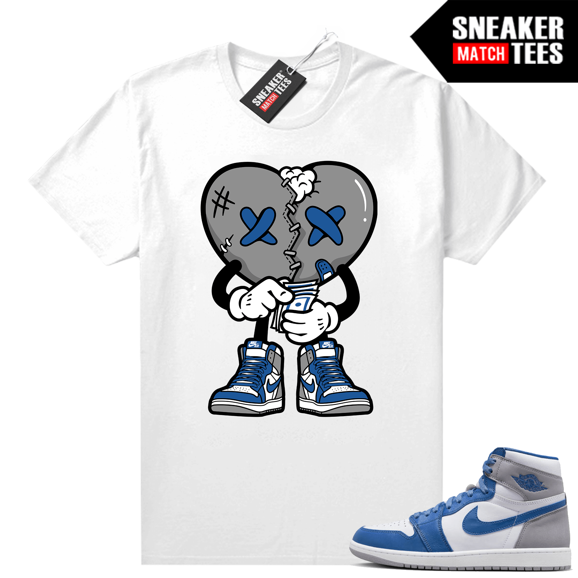 Jordan 1 True Blue shirts Sneaker Match White Broken Heart