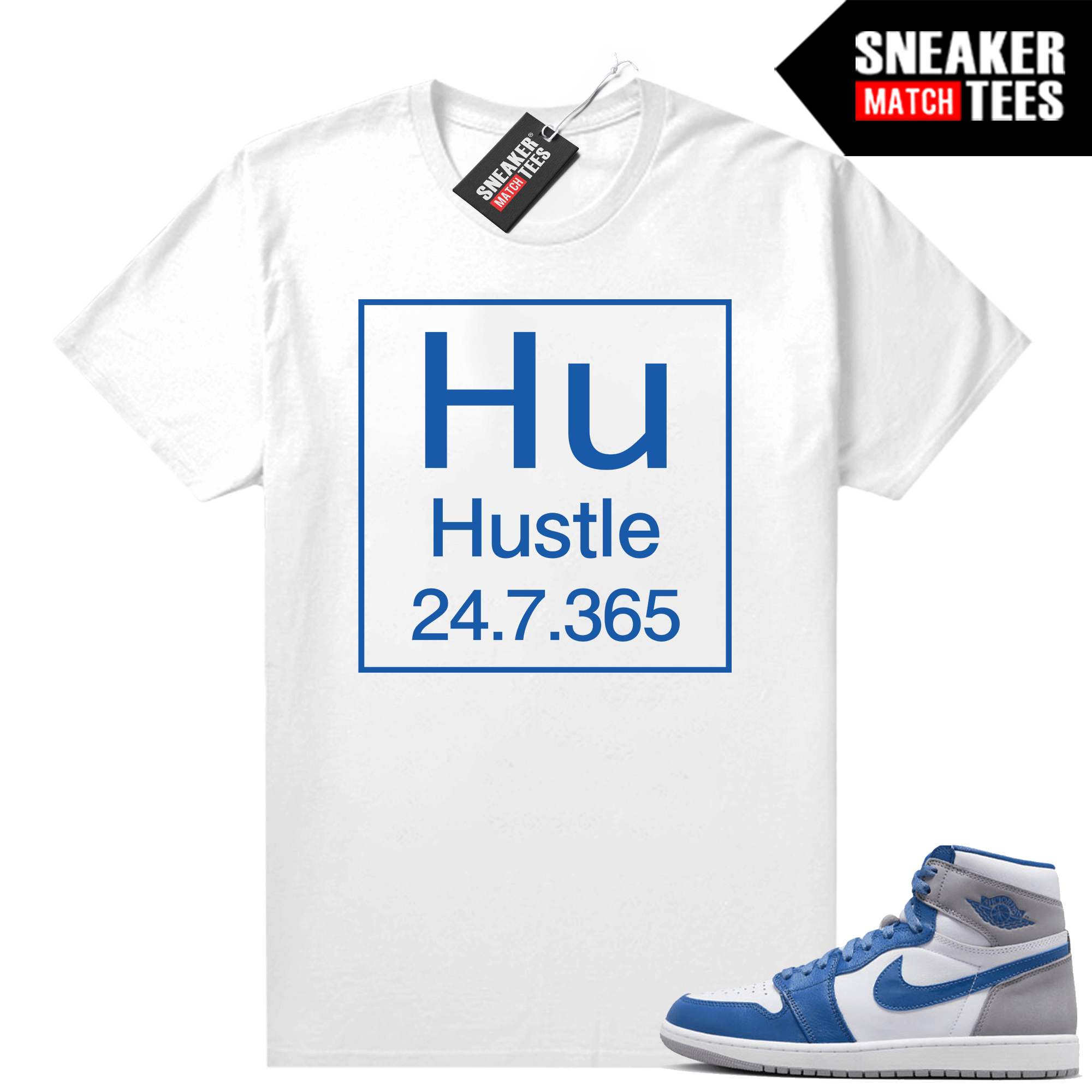 Jordan 1 True Blue shirts Sneaker Match White Hustle Element