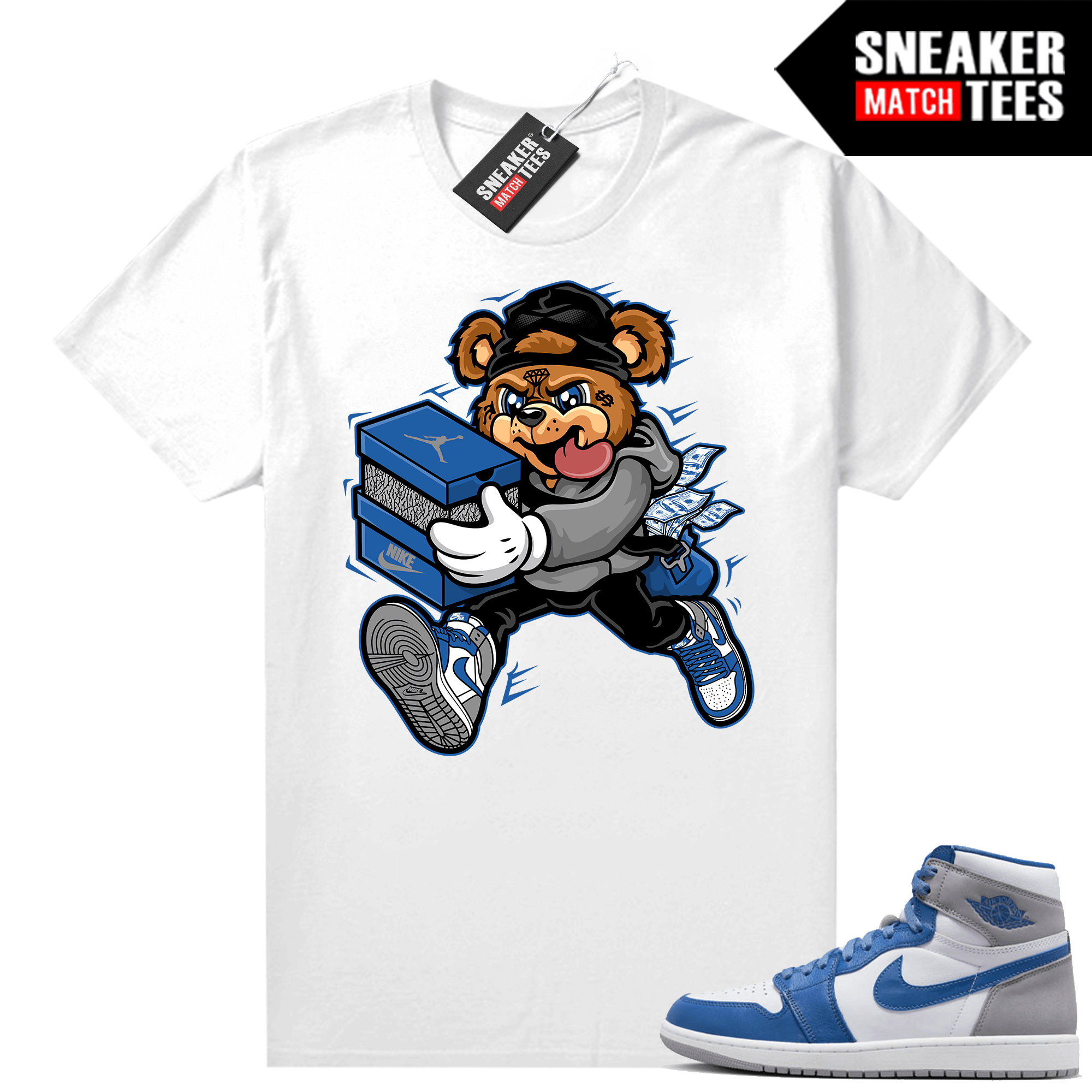 Jordan 1 True Blue shirts Sneaker Match White Sneaker Heist Bear