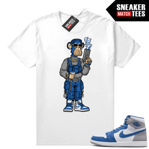 Jordan 1 True Blue shirts worn Match White Trapstar Ape