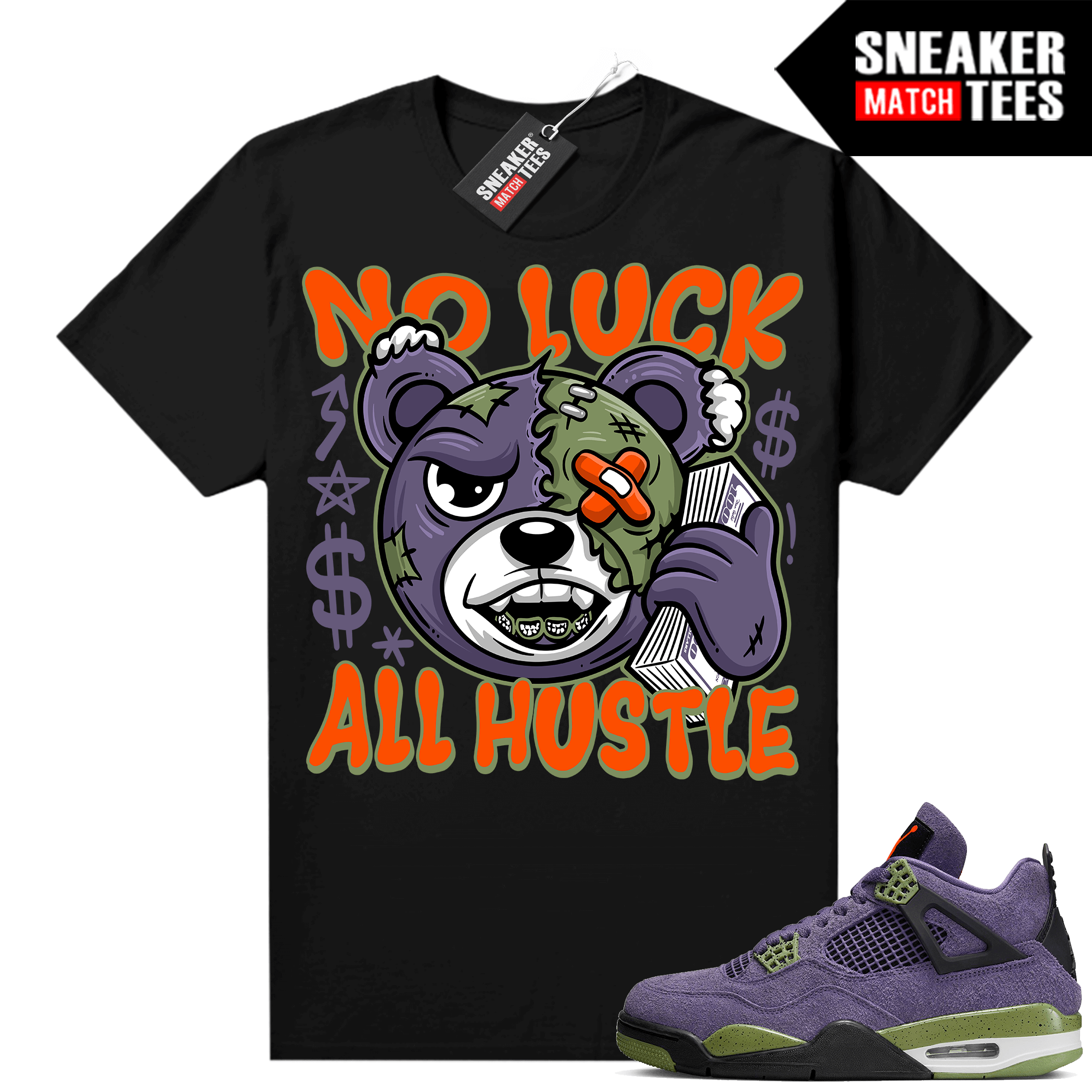 QB Jordan Brand shirts Sneaker Match Black No Luck All Hustle Bear