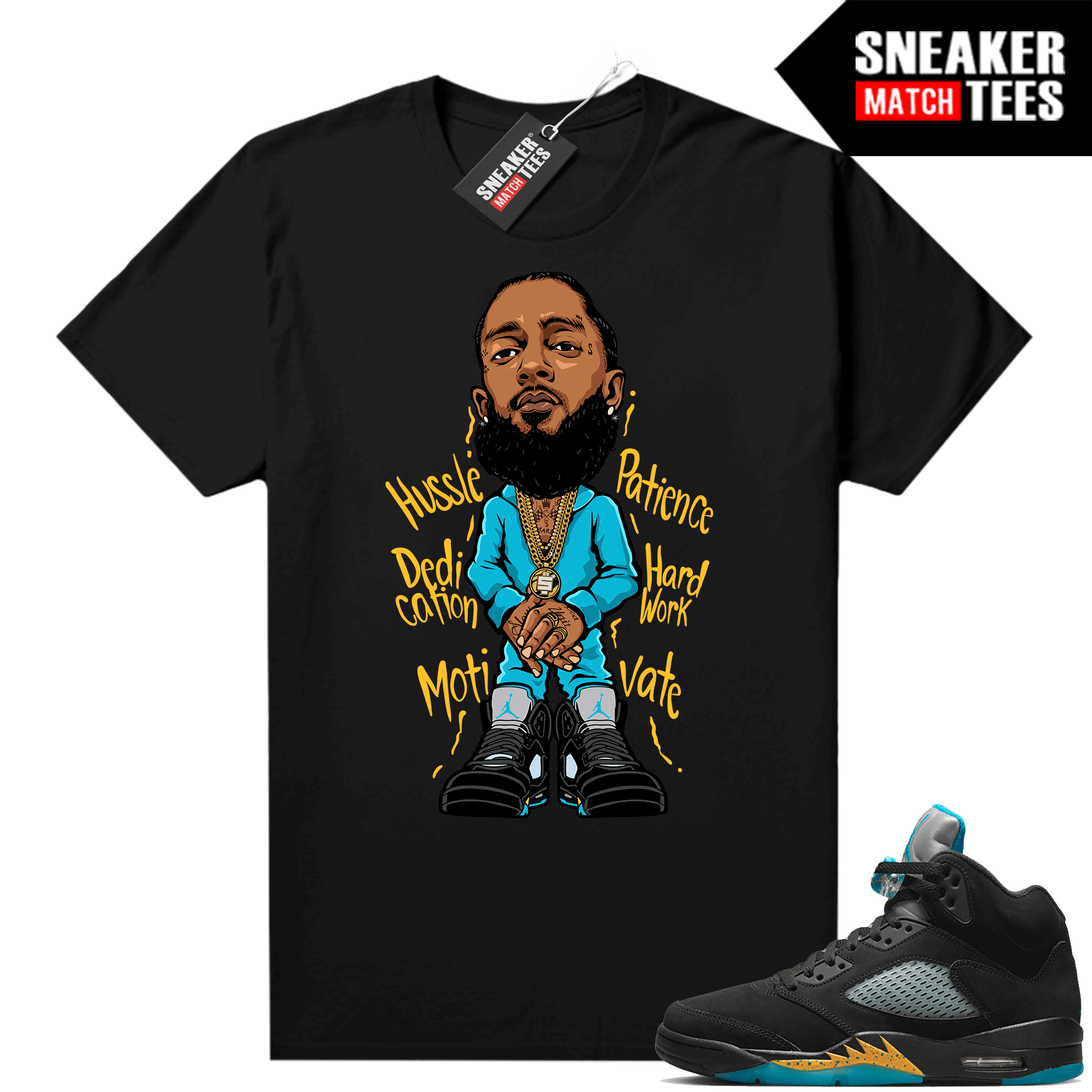 Jordan 5 Aqua shirts Sneaker Match Black Nipsey
