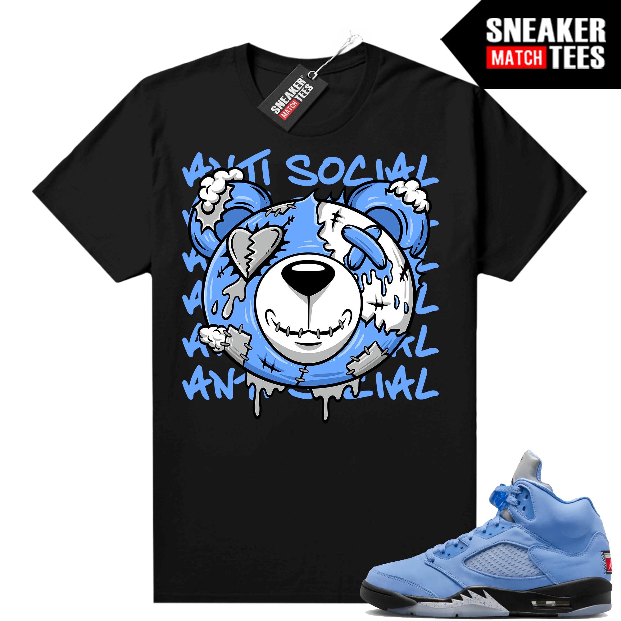 Jordan 5 UNC shirts Sneaker Match Black Antisocial Bear