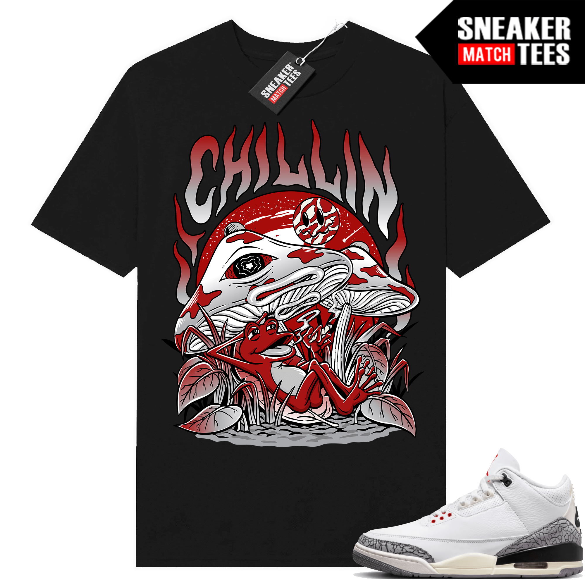 Jordan 3 White Cement Reimagined Sneaker Tees Match Black Chillin