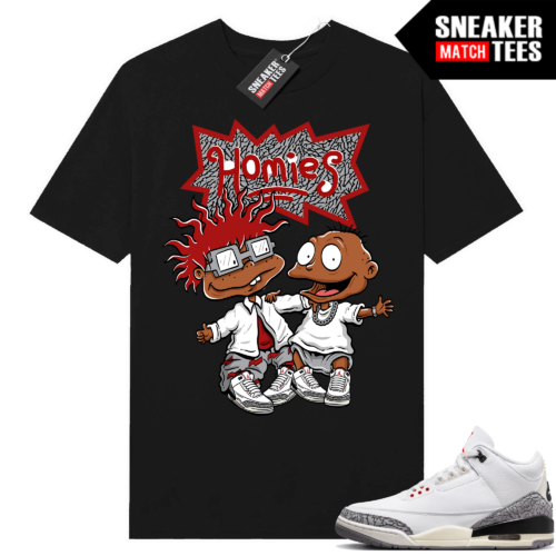 Jordan 3 White Cement Reimagined Sneaker Tees Match Black Rugrats