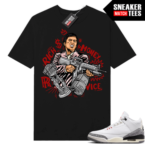 Jordan 3 White Cement Reimagined Sneaker Tees Match Black Tony Montana