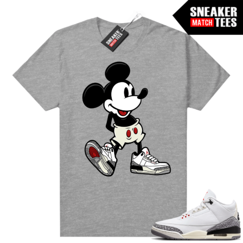 Jordan 3 White Cement Reimagined Sneaker Tees Match Heather Grey Sneakerhead Mickey